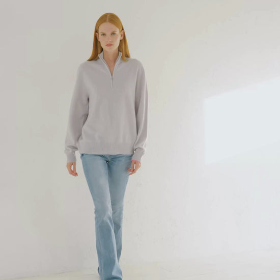 Cashmere 1/4 Zip Sweater Silver Grey
