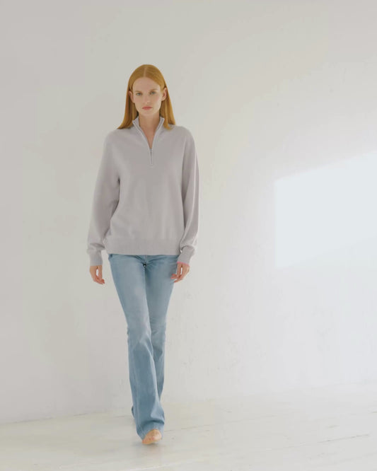 Cashmere 1/4 Zip Sweater Silver Grey