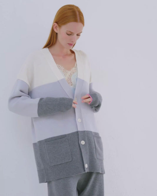 Cashmere Boyfriend Cardigan Colour Block