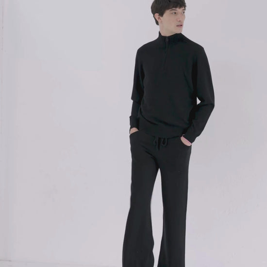 Mens Cashmere 1/4 Zip Sweater Jet Black
