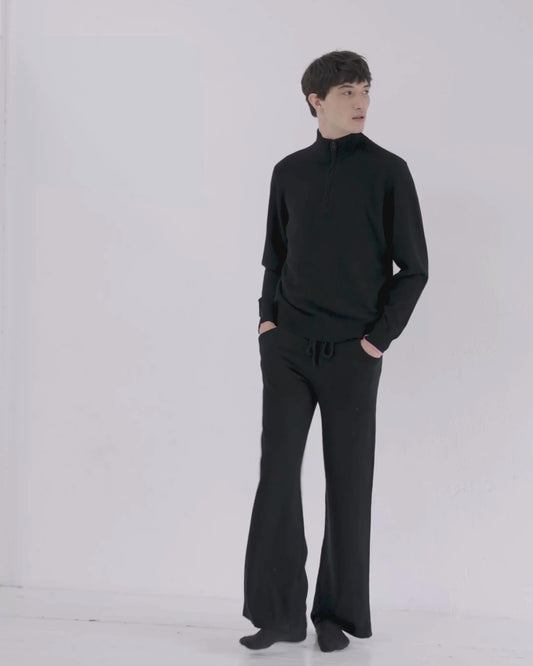 Mens Cashmere 1/4 Zip Sweater Jet Black