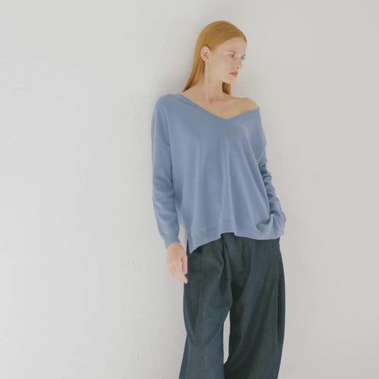 Cashmere Slouchy V Sweater Cornflower Blue