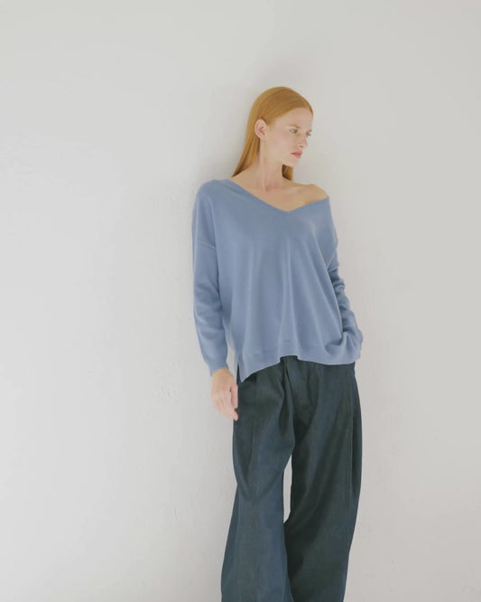 Cashmere Slouchy V Sweater Cornflower Blue