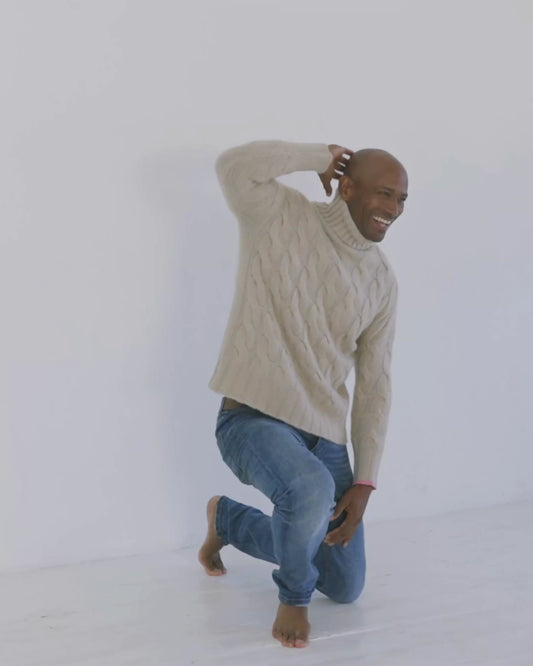 Men's Cashmere Cable Sweater Sand